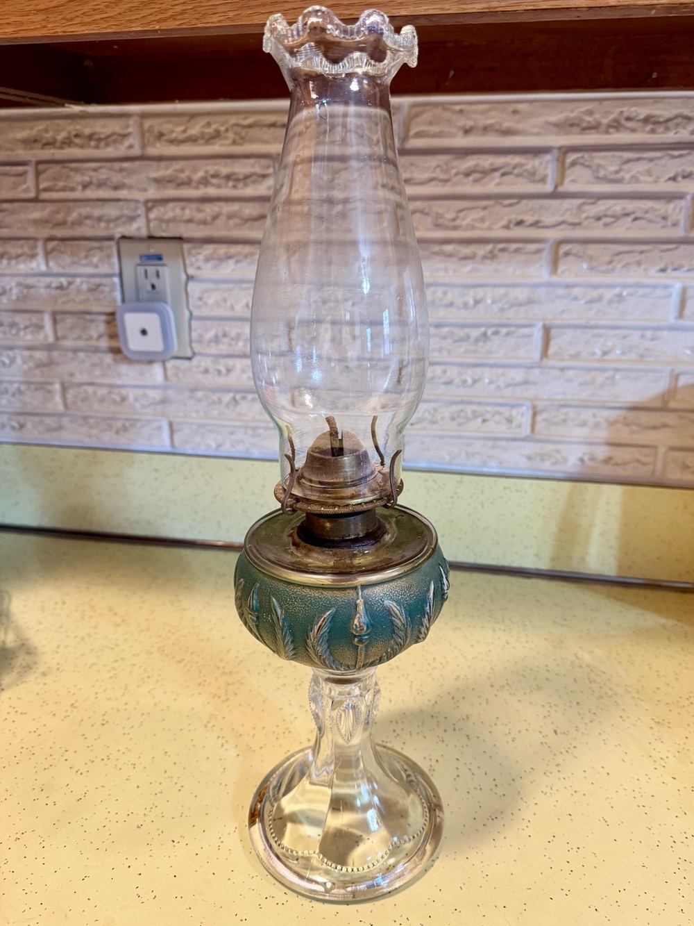 Antique Classical Revival Queen Anne Oil Lamp Green Torch & Laurel Wreath